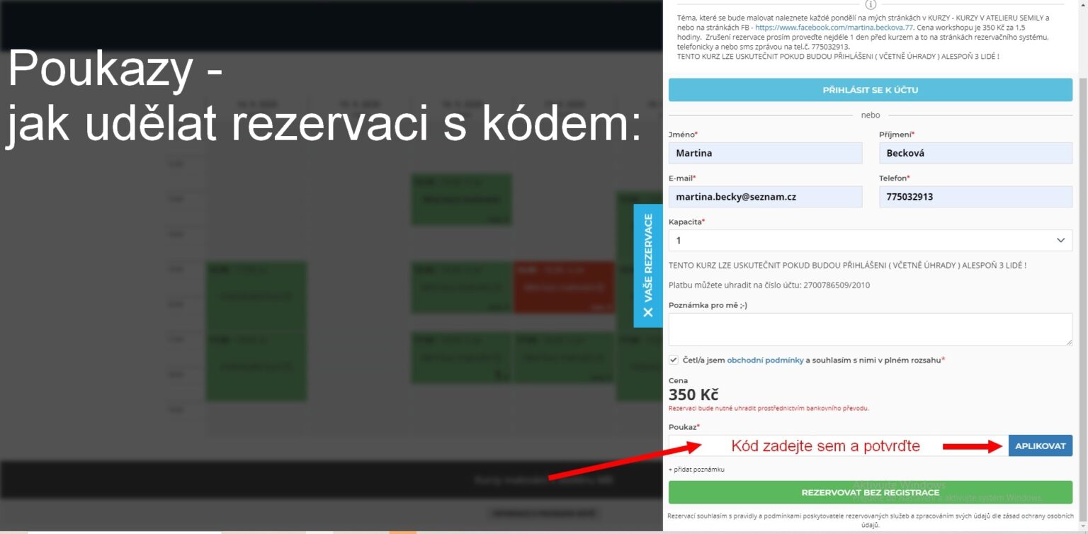 Rezervace s kódem